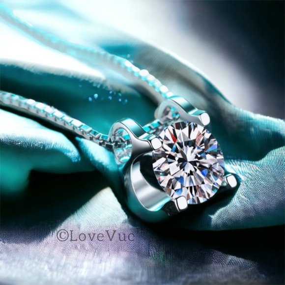 Certified 1ct. t.w. Diamond Moissanite Solitaire Necklace - Picture 3 of 14